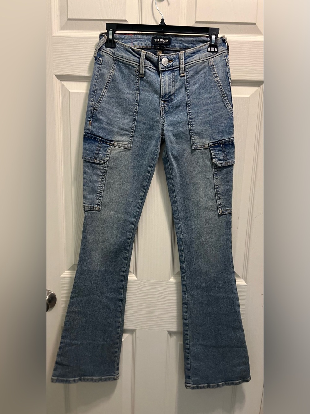True Religion Light Blue Flare Cargo Jeans